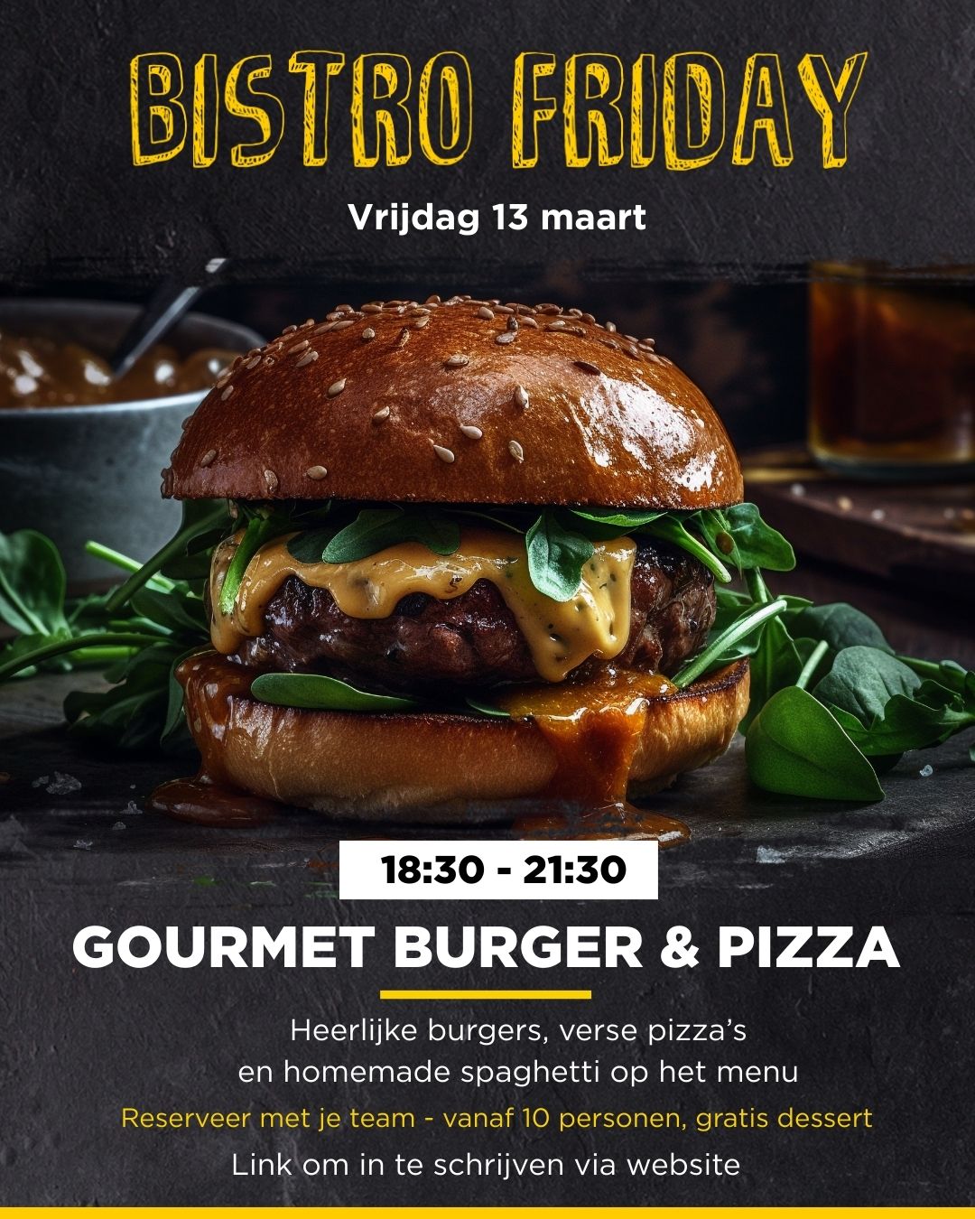 Bistro Friday - 13 maart - Burgers & Pizza