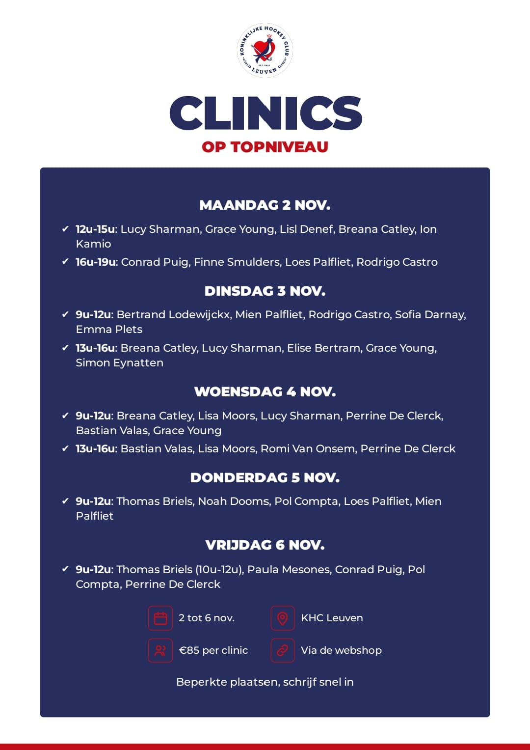 Clinics tijdens de herfstvakantie