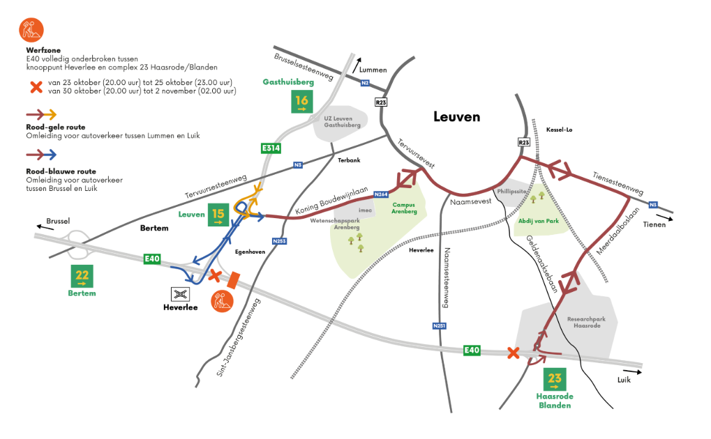 Verkeershinder op de E40 tijdens de komende twee weekends
